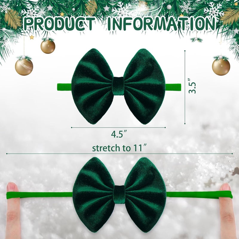 ONENINEDREAM Christmas Velvet Baby Girls Bows Elastic Nylon Headbands Red Green Handmade Christmas Newborn Bows Hairbands Infants Toddlers Hair Accessories - Image 5